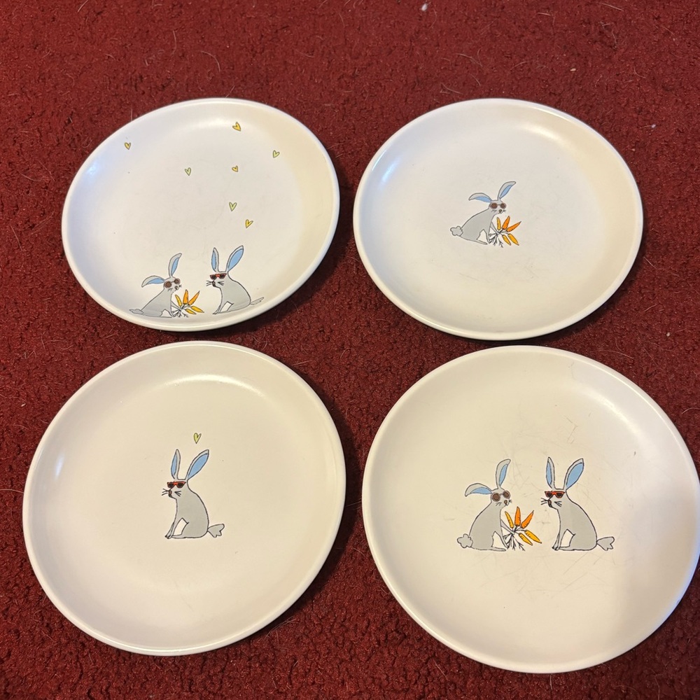 White Bunny Illustration Dinner Plates - Set of 4